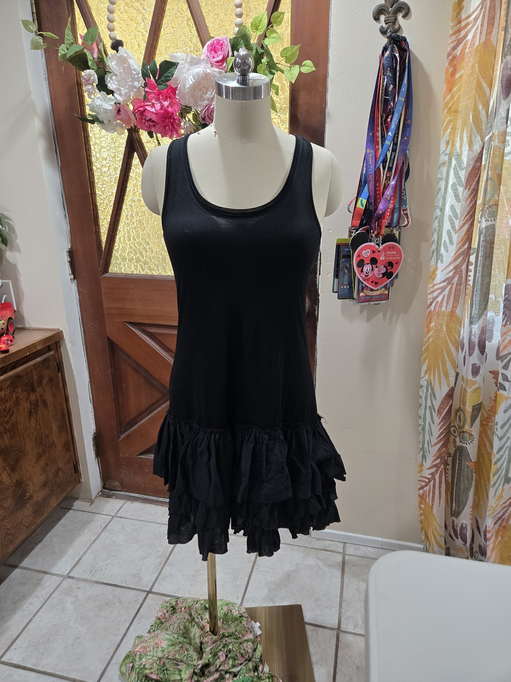 Areve Black Ruffle Hem Tank Dress
